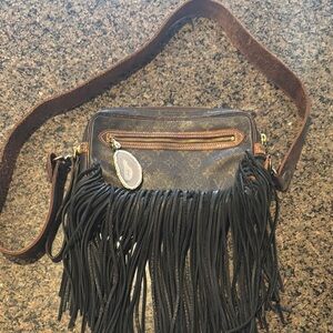 Louis Vuitton Brown and Black Fringe Boho Style Crossbody Bag
